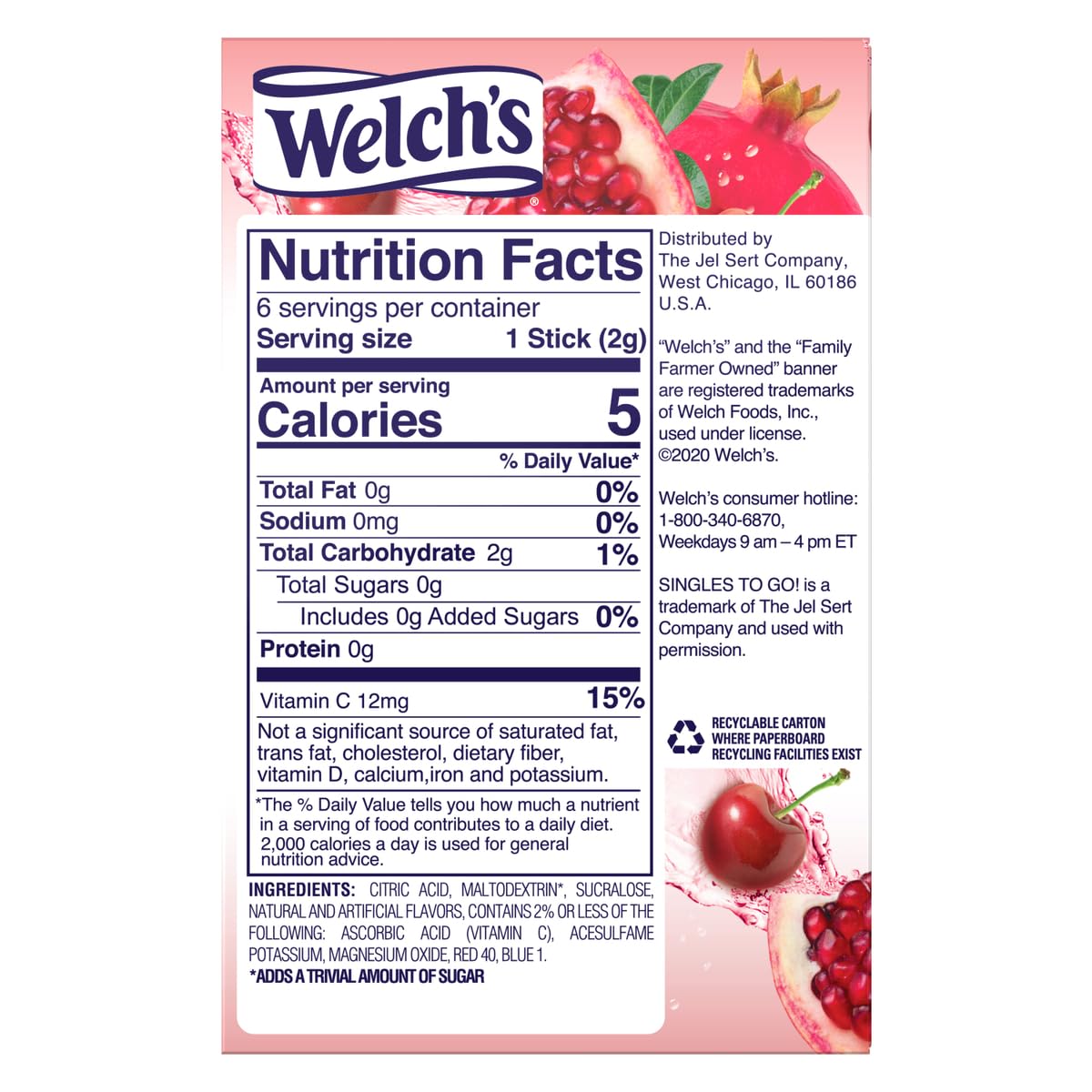 Welch's Singles To Go Water Drink Mix - Cherry Pomegranate