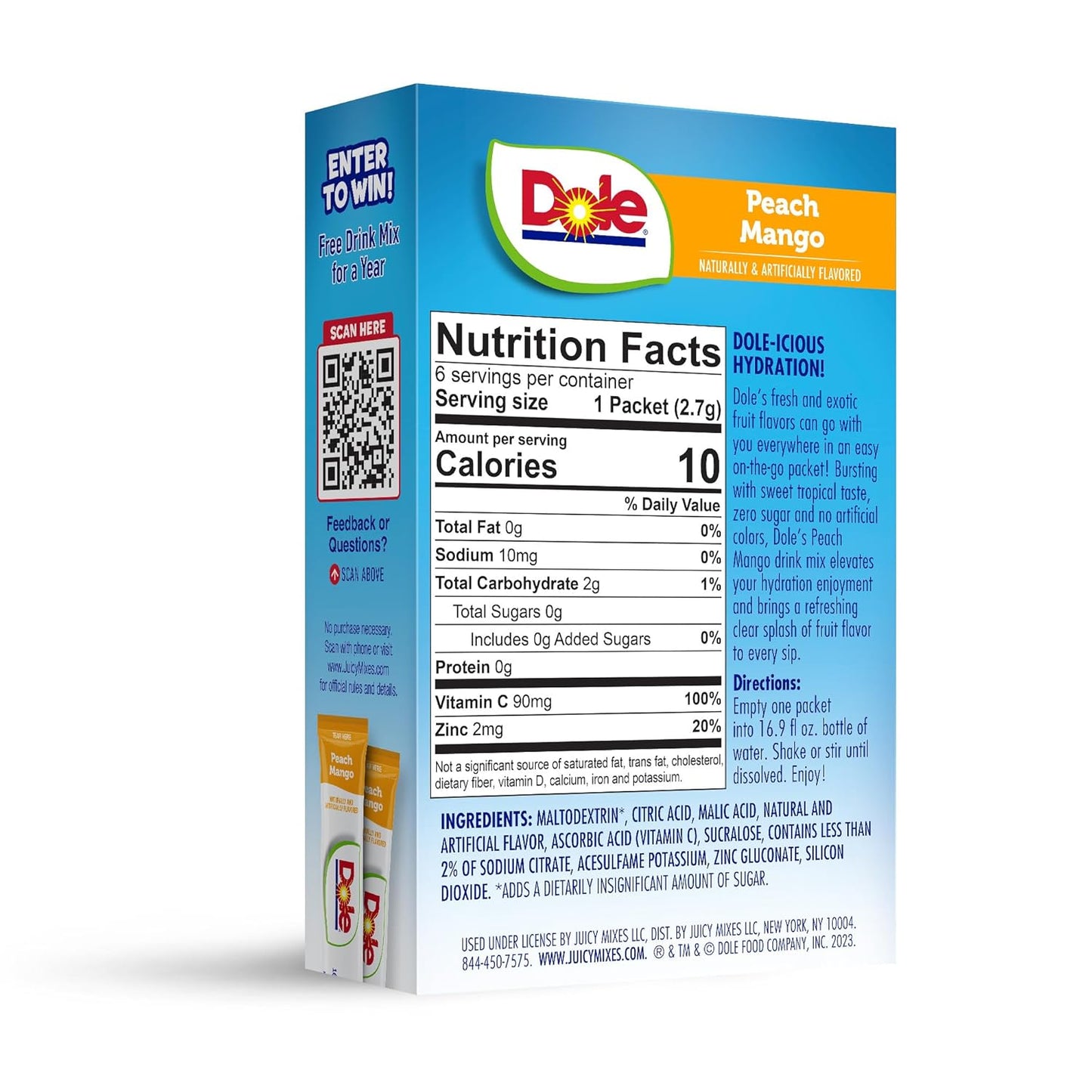 Dole, Zero Sugar, Singles To Go, Peach Mango, Drink Mi, sweetescapes.ca