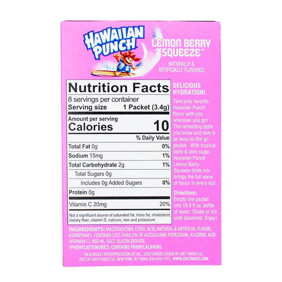 Hawaiian Punch, zero sugar, lemon Berry Squeeze, singles to go, drink mix, sweetescapes.ca