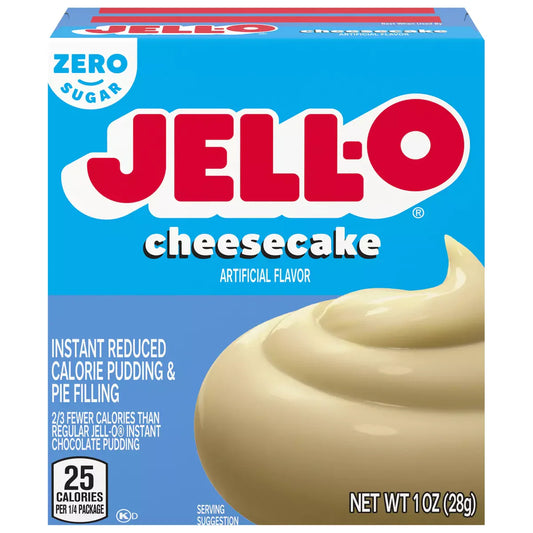 Jell-O cheesecake flavor packaging with blue background