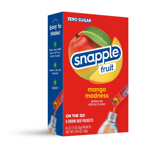 Snapple, Zero sugar, Mango Madness, singles to go drink mix, sweetescapes.ca