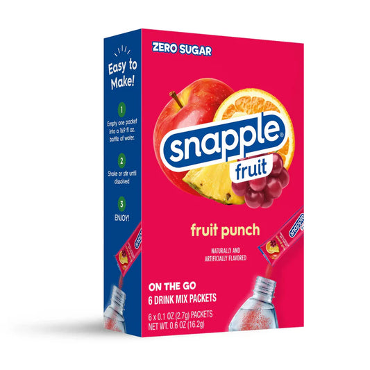 Snapple, zero sugar, fruit punch, singles to go, drink mix, sweetescapes.ca