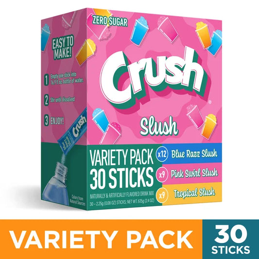 Crush Slush Variety Pack SIngles to GO Zero Sugar 30 Sticks