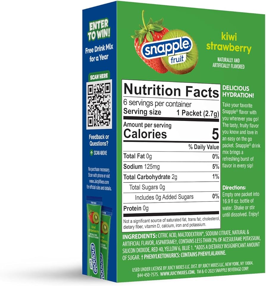 snapple, zero sugar, kiwi strawberry, singles to go, drink mix, sweetescapes.ca