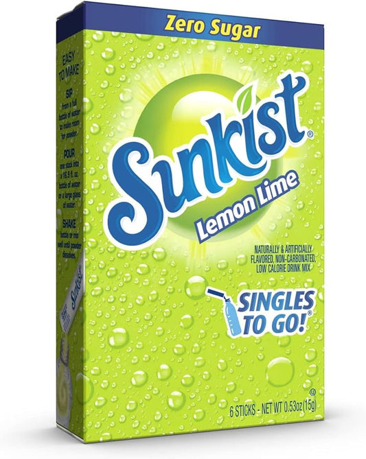 sunkist, zero sugar, singles to go, lemon lime, drink mix, sweetescapes.ca