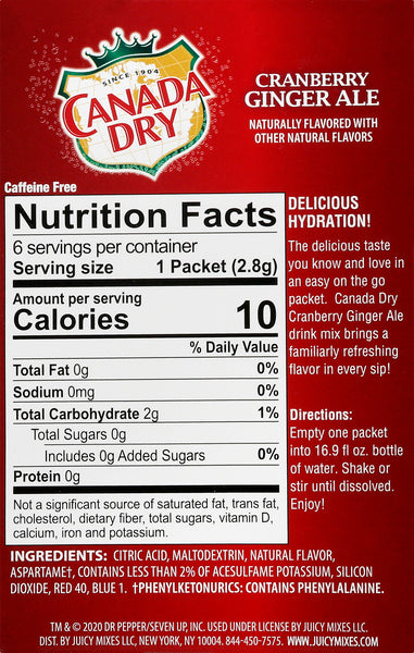 Canada Dry On The Go Sugar Free Cranberry Ginger Ale