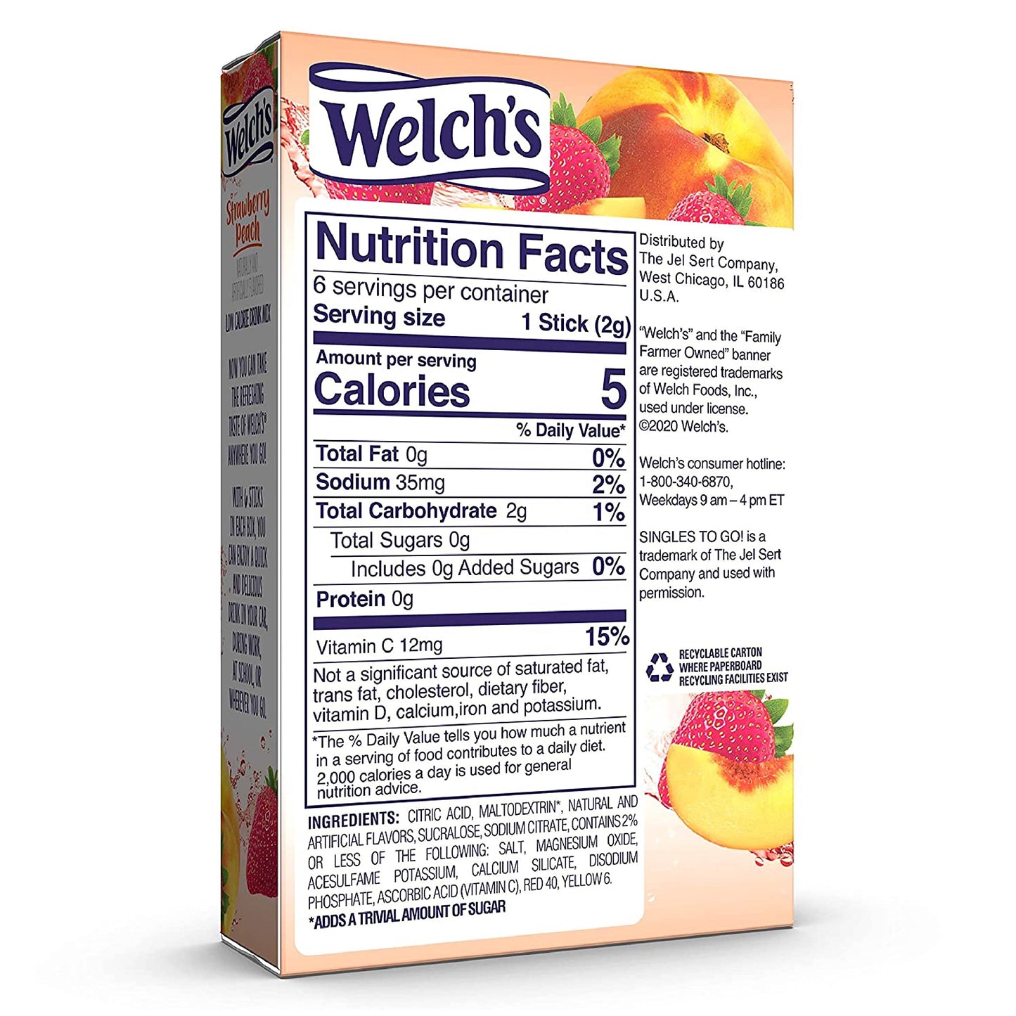 Welch's Singles To Go Water Drink Mix - Strawberry Peach