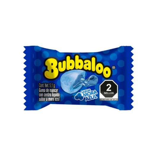Blue Bubbaloo candy wrapper on a white background