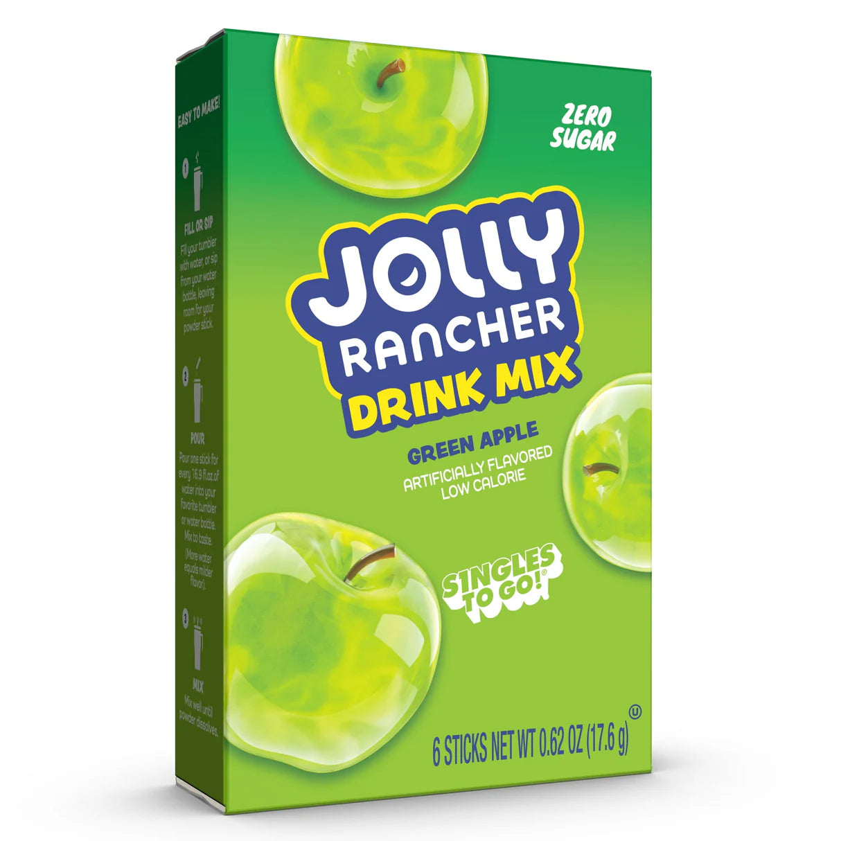 Jolly Rancher Green Apple drink mix box on a white background