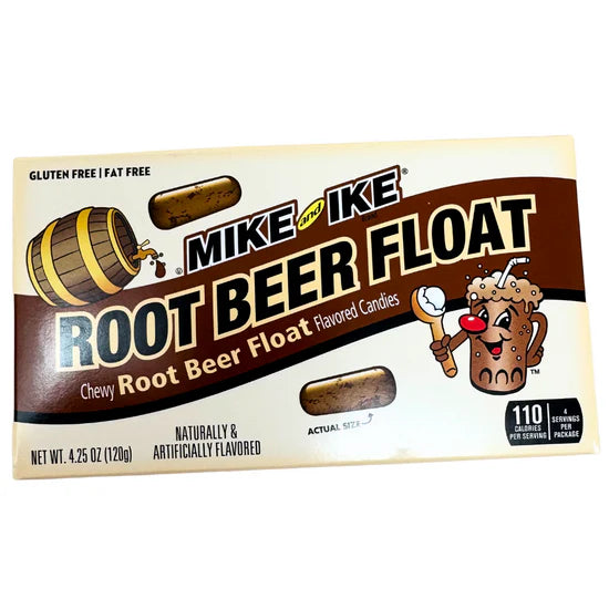 A package of Mike and Ike Root Beer Float chewy root beer float flavored candy.