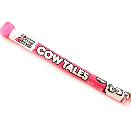 Pink and white package of Strawberry CowTales candy