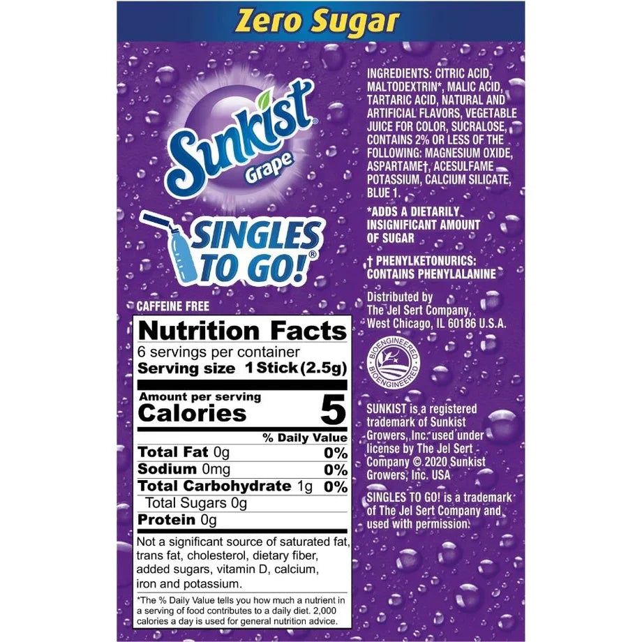 Sunkist, zero sugar, grape, singles to go, drink mix, sweetescapes.ca 