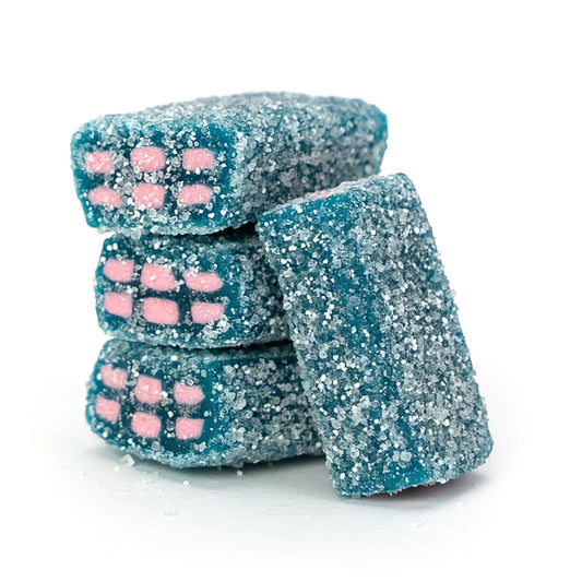 Sour Blue Raspberry Bubble Gum Bricks - 100g Bag