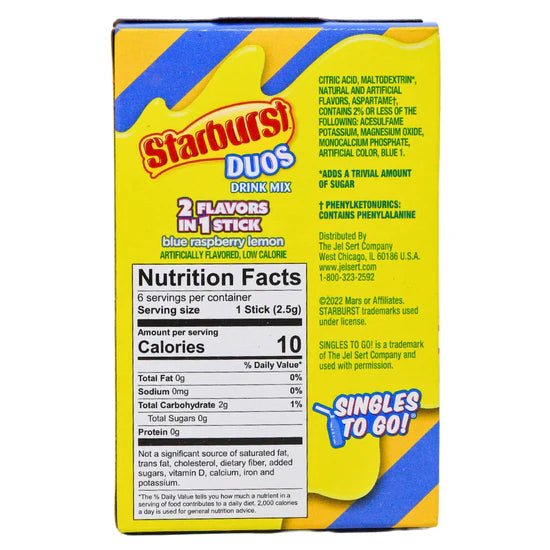 Starburst Duos Singles to Go Blue Raspberry Lemon